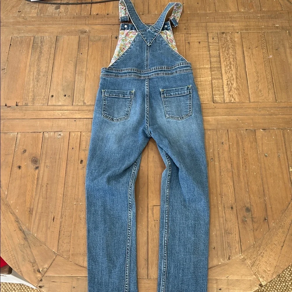 Mini boden rainbow embroidered denim overalls girls 8-9 years